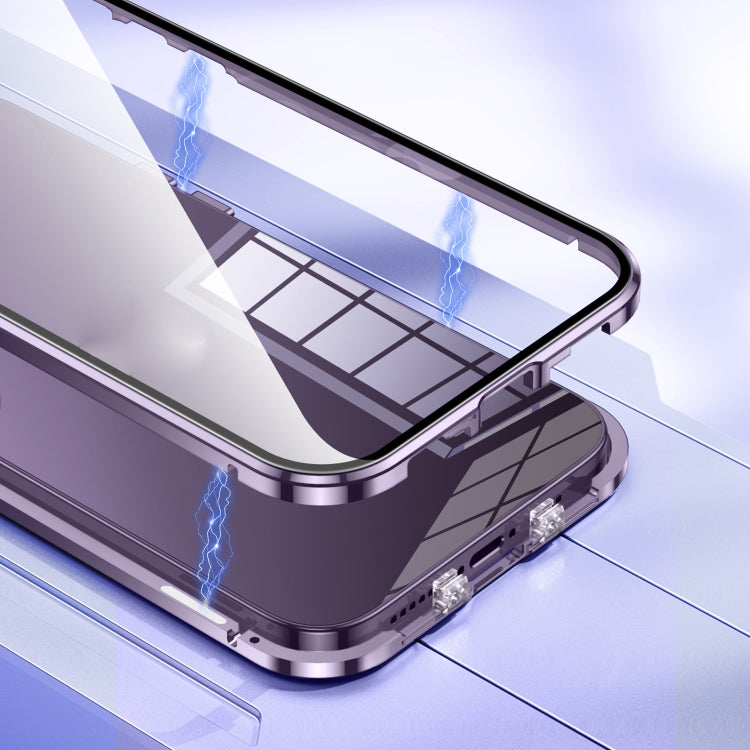 For iPhone 14 Magnetic Double-buckle HD Tempered Glass Phone Case (Purple) - iPhone 14 Cases by PMC TechLife | Online Shopping South Africa | PMC TechLife | Buy Now Pay Later Mobicred