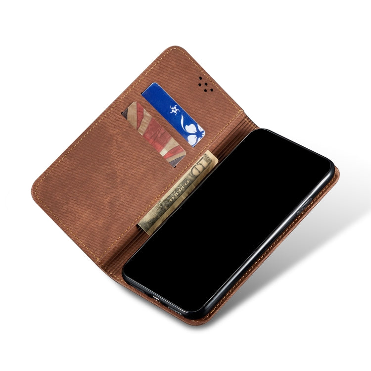 For OnePlus 8 Denim Texture Casual Style Horizontal Flip Leather Case with Holder & Card Slots & Wallet(Brown) - OnePlus Cases by PMC Jewellery | Online Shopping South Africa | PMC Jewellery