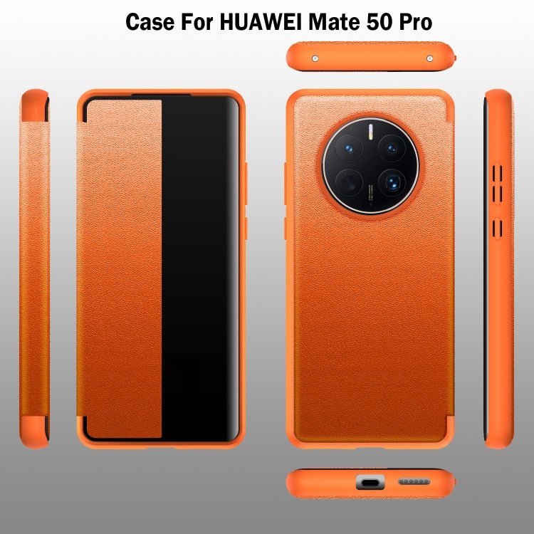 For Huawei Mate 50 Leather + TPU Frame Shockproof Phone Case(Orange) - Huawei Cases by PMC Jewellery | Online Shopping South Africa | PMC Jewellery