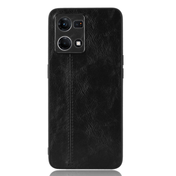 For OPPO Reno7 4G Sewing Cow Pattern Skin PC + PU + TPU Case(Black) - OPPO Cases by PMC TechLife | Online Shopping South Africa | PMC TechLife | Buy Now Pay Later Mobicred