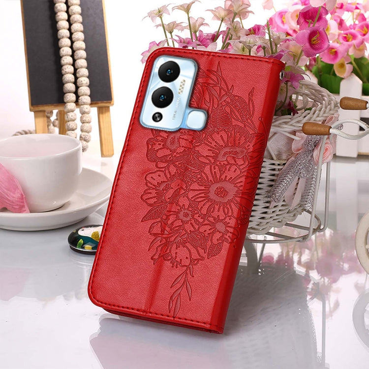 For Infinix Hot 12 Play/Hot 12 Play NFC X6816C Embossed Butterfly Flip Leather Phone Case(Red) - Infinix Cases by PMC Jewellery | Online Shopping South Africa | PMC Jewellery