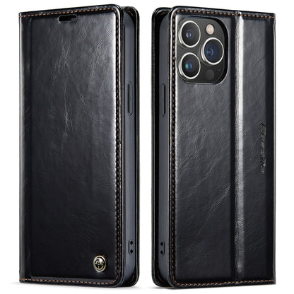 For iPhone 14 Pro CaseMe 003 Crazy Horse Texture Leather Phone Case(Black) - iPhone 14 Pro Cases by CaseMe | Online Shopping South Africa | PMC Jewellery | Buy Now Pay Later Mobicred