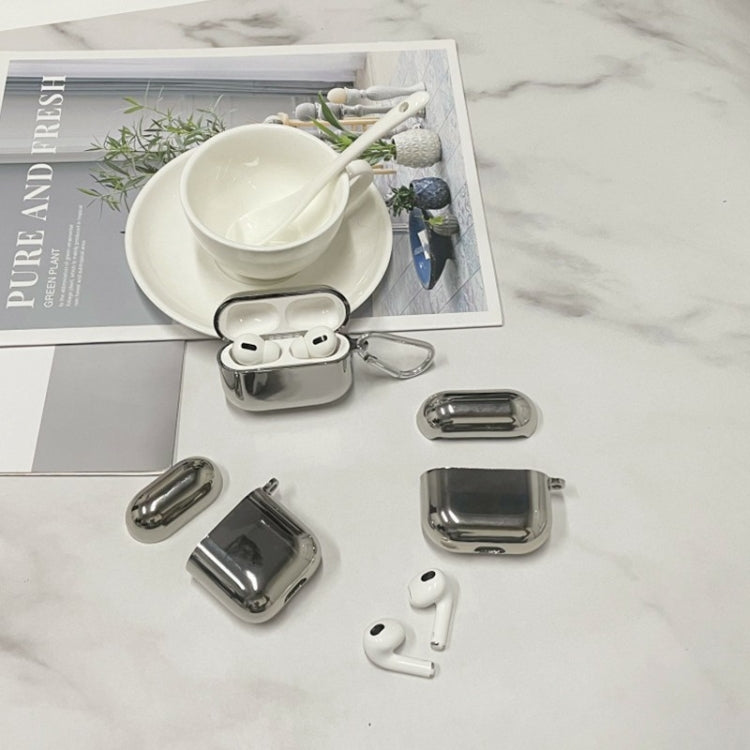 For AirPods 1/2 Split Electroplating TPU Earphone Protective Case with Hook(Silver) - For AirPods 1/2 by PMC Jewellery | Online Shopping South Africa | PMC Jewellery | Buy Now Pay Later Mobicred