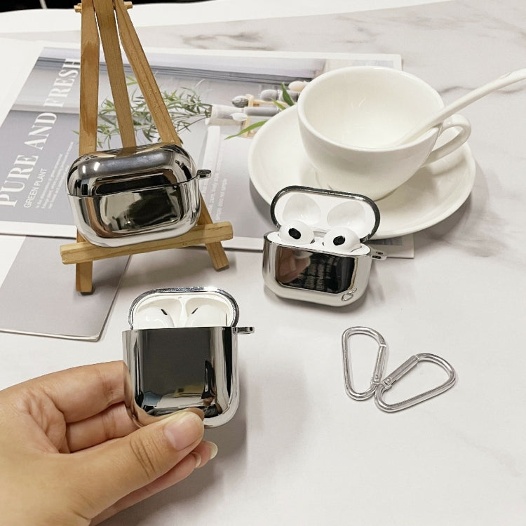 For AirPods 1/2 Split Electroplating TPU Earphone Protective Case with Hook(Silver) - For AirPods 1/2 by PMC Jewellery | Online Shopping South Africa | PMC Jewellery | Buy Now Pay Later Mobicred
