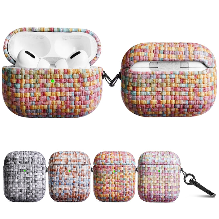 For AirPods 1 / 2 Weave Texture PU Shockproof Earphone Protective Case with Hook(Pink) - For AirPods 1/2 by PMC Jewellery | Online Shopping South Africa | PMC Jewellery | Buy Now Pay Later Mobicred