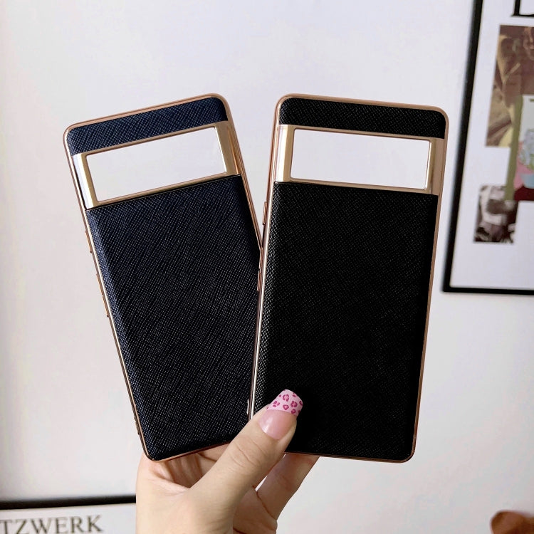 For Google Pixel 6 Nano Electroplating Cross Texture Genuine Leather Phone Case(Red) - Google Cases by PMC TechLife | Online Shopping South Africa | PMC TechLife | Buy Now Pay Later Mobicred
