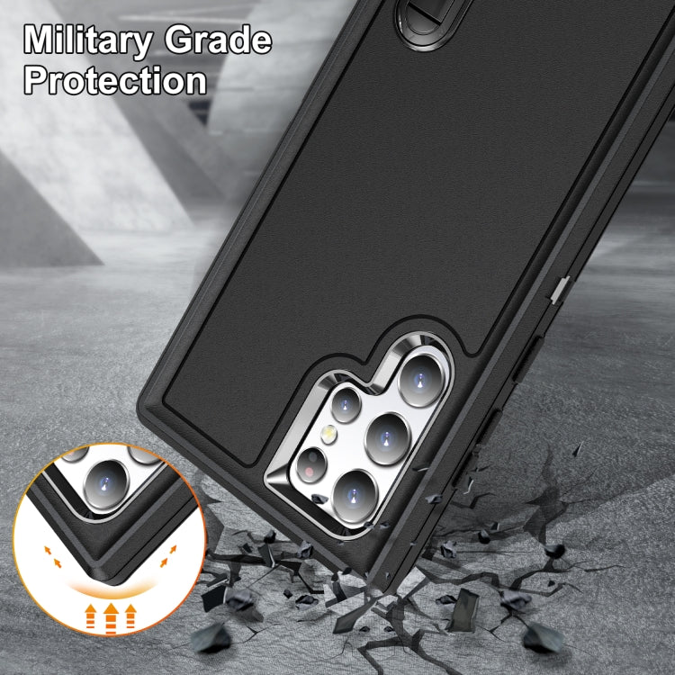 For Samsung Galaxy S23 ultra 5G 3 in 1 Rugged Holder Phone Case(Black) - Galaxy S23 Ultra 5G Cases by PMC TechLife | Online Shopping South Africa | PMC TechLife