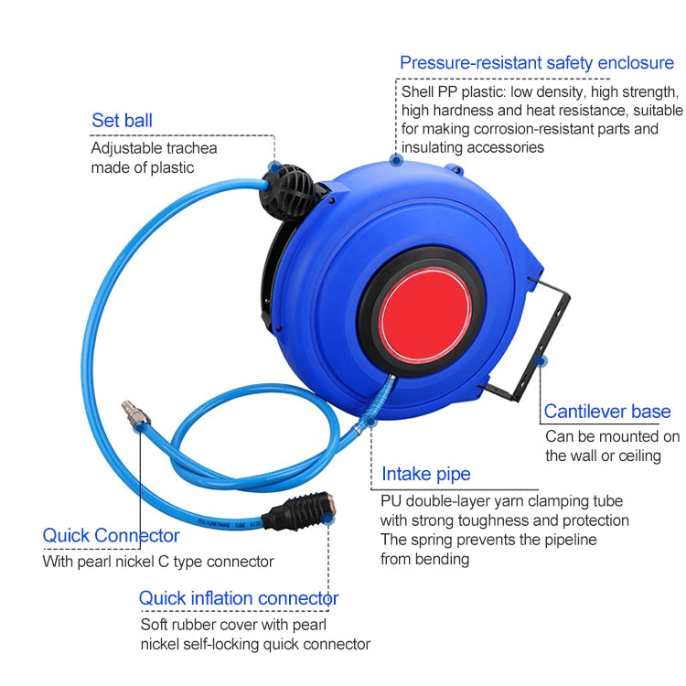 LAIZE Automatic Retractable Air Hose Reel Pneumatic PU Tube, Specification:8x5mm, 12m - free shipping - PMC TechLife - Order now!