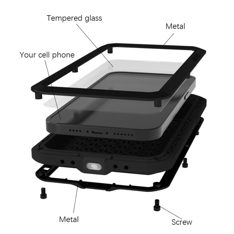 For iPhone 14 LOVE MEI Metal Shockproof Life Waterproof Dustproof Phone Case(Black) - free shipping - PMC TechLife - Order now!