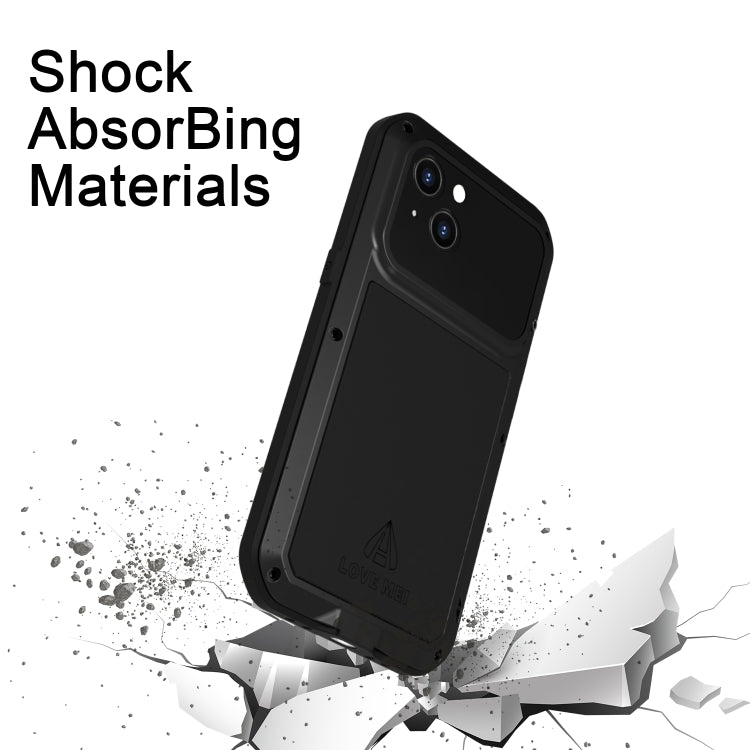 For iPhone 14 LOVE MEI Metal Shockproof Life Waterproof Dustproof Phone Case(Black) - iPhone 14 Cases by LOVE MEI | Online Shopping South Africa | PMC Jewellery | Buy Now Pay Later Mobicred