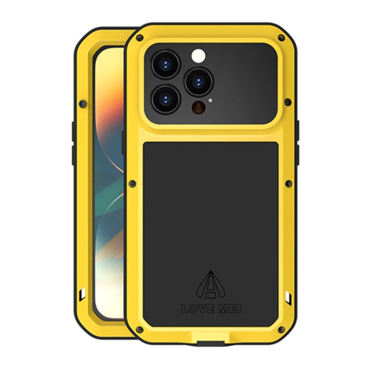 For iPhone 14 Pro LOVE MEI Metal Shockproof Life Waterproof Dustproof Phone Case(Yellow) - iPhone 14 Pro Cases by LOVE MEI | Online Shopping South Africa | PMC Jewellery | Buy Now Pay Later Mobicred