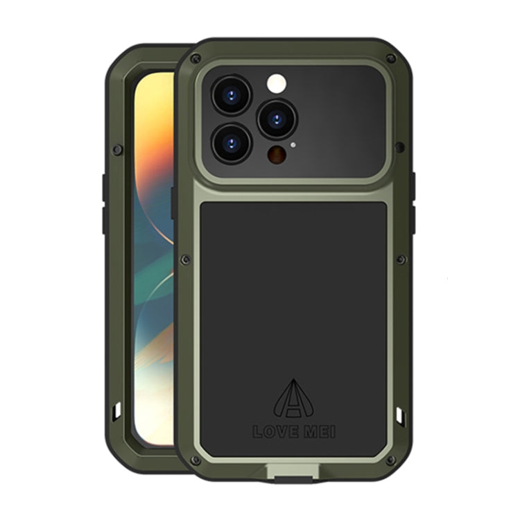 For iPhone 14 Pro LOVE MEI Metal Shockproof Life Waterproof Dustproof Phone Case(Army Green) - iPhone 14 Pro Cases by LOVE MEI | Online Shopping South Africa | PMC Jewellery | Buy Now Pay Later Mobicred