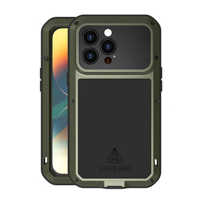 For iPhone 14 Pro LOVE MEI Metal Shockproof Life Waterproof Dustproof Phone Case(Army Green) - iPhone 14 Pro Cases by LOVE MEI | Online Shopping South Africa | PMC Jewellery | Buy Now Pay Later Mobicred