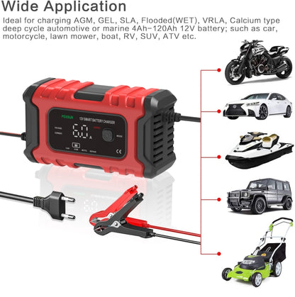 FOXSUR 6A 12V Motorcycle / Car Smart Battery Charger, Plug Type:AU Plug(Red) - Battery Charger by FOXSUR | Online Shopping South Africa | PMC Jewellery | Buy Now Pay Later Mobicred