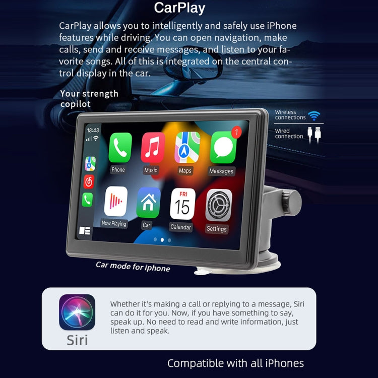 7 inch Wireless CarPlay Radio Multimedia Player 1080P IPS Touch Screen MP5 Radios Bluetooth Monitor - Car MP3 & MP4 & MP5 by PMC Jewellery | Online Shopping South Africa | PMC Jewellery | Buy Now Pay Later Mobicred