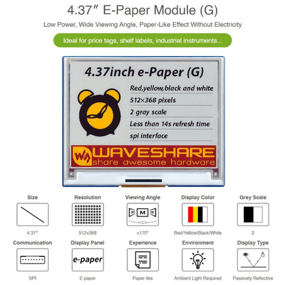 Waveshare 4.37 inch 512×368 E-Paper Module - Mini PC Accessories by WAVESHARE | Online Shopping South Africa | PMC Jewellery | Buy Now Pay Later Mobicred