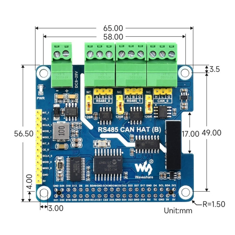 Waveshare Isolated RS485 CAN HAT For Raspberry Pi - Mini PC Accessories by WAVESHARE | Online Shopping South Africa | PMC Jewellery | Buy Now Pay Later Mobicred