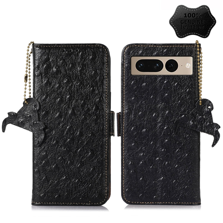 For Google Pixel 7 Ostrich Pattern Genuine Leather RFID Phone Case(Black) - Google Cases by PMC TechLife | Online Shopping South Africa | PMC TechLife | Buy Now Pay Later Mobicred