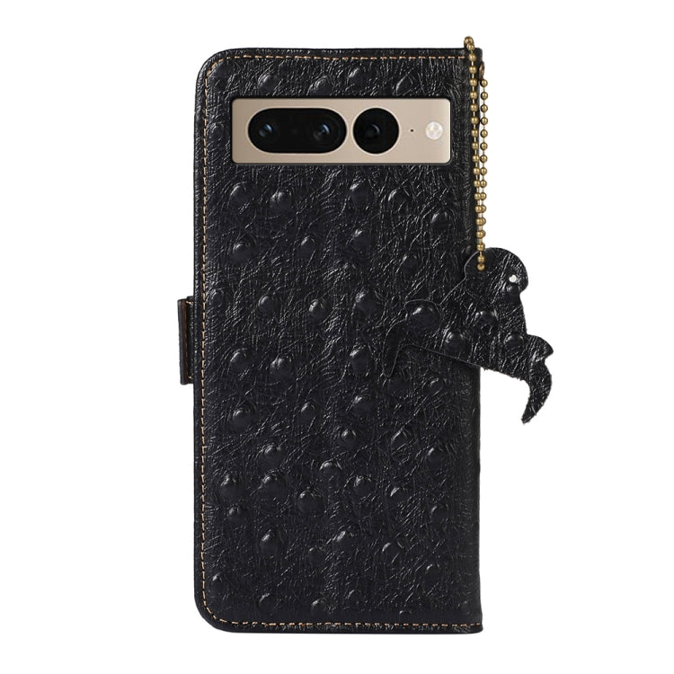For Google Pixel 7 Ostrich Pattern Genuine Leather RFID Phone Case(Black) - Google Cases by PMC TechLife | Online Shopping South Africa | PMC TechLife | Buy Now Pay Later Mobicred
