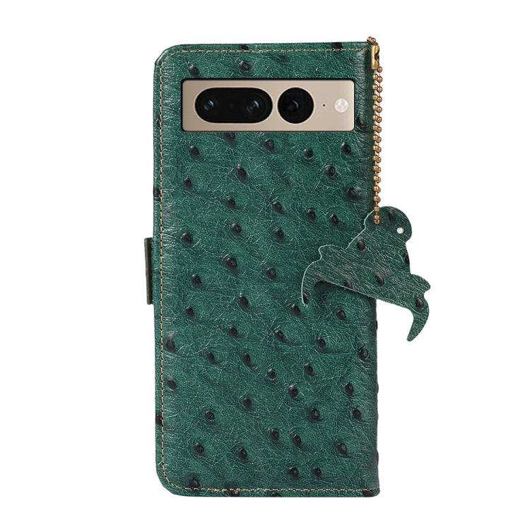 For Google Pixel 7 Ostrich Pattern Genuine Leather RFID Phone Case(Green) - Google Cases by PMC TechLife | Online Shopping South Africa | PMC TechLife | Buy Now Pay Later Mobicred