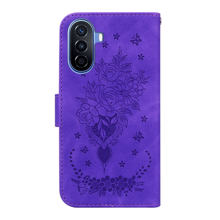 For Huawei nova Y70 Plus Butterfly Rose Embossed Leather Phone Case(Purple) - Huawei Cases by PMC Jewellery | Online Shopping South Africa | PMC Jewellery