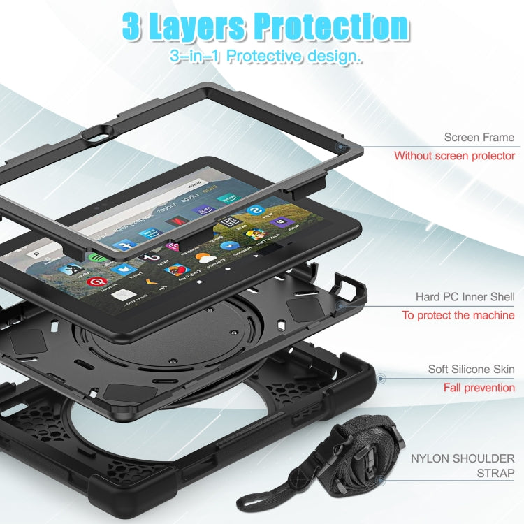 For Amazon Fire HD 8 2022 Silicone + PC Protective Tablet Case with Holder & Shoulder Strap(Black) - Amazon by PMC TechLife | Online Shopping South Africa | PMC TechLife | Buy Now Pay Later Mobicred