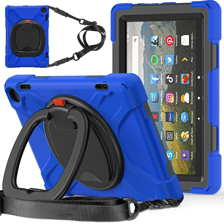 For Amazon Fire HD 8 2022 Silicone + PC Protective Tablet Case with Holder & Shoulder Strap(Blue) - Amazon by PMC TechLife | Online Shopping South Africa | PMC TechLife | Buy Now Pay Later Mobicred