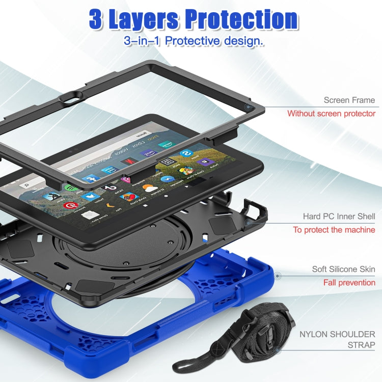 For Amazon Fire HD 8 2022 Silicone + PC Protective Tablet Case with Holder & Shoulder Strap(Blue) - Amazon by PMC TechLife | Online Shopping South Africa | PMC TechLife | Buy Now Pay Later Mobicred