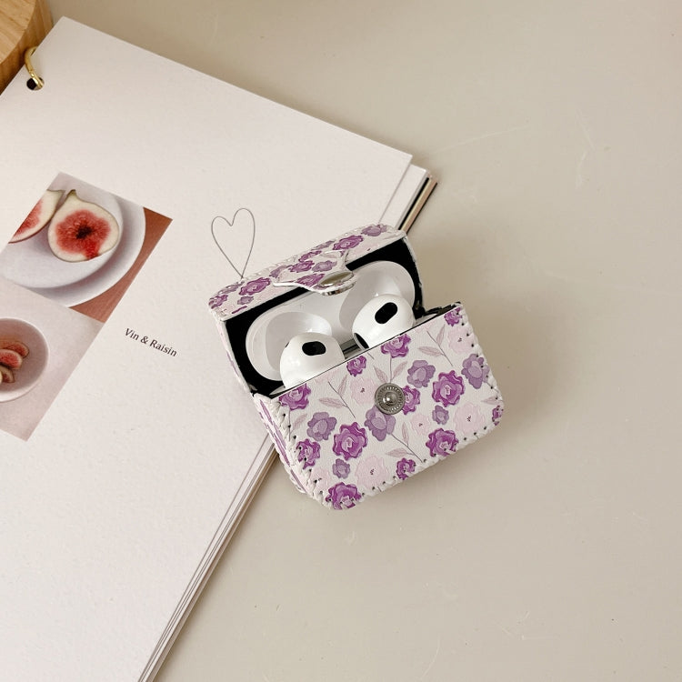For AirPods Pro 2 PU Leather Wireless Earphone Case(Purple Flowers) - For AirPods Pro 2 by PMC Jewellery | Online Shopping South Africa | PMC Jewellery | Buy Now Pay Later Mobicred