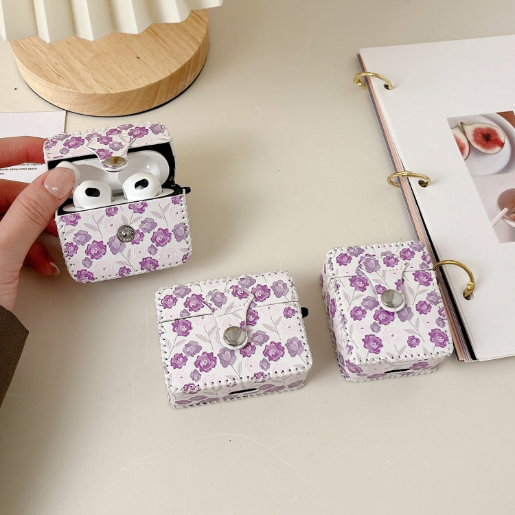 For AirPods 3 PU Leather Wireless Earphone Case(Purple Flowers) - For AirPods 3 by PMC Jewellery | Online Shopping South Africa | PMC Jewellery | Buy Now Pay Later Mobicred