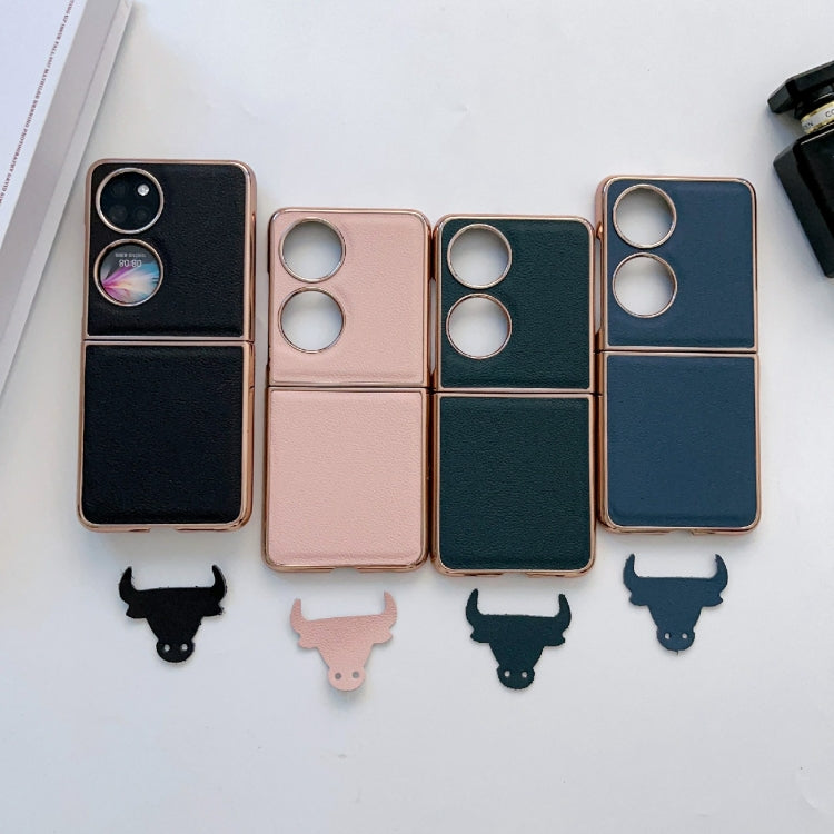 For Huawei P50 Pocket Nano Electroplating Genuine Leather Phone Case(Pink) - Huawei Cases by PMC TechLife | Online Shopping South Africa | PMC TechLife | Buy Now Pay Later Mobicred