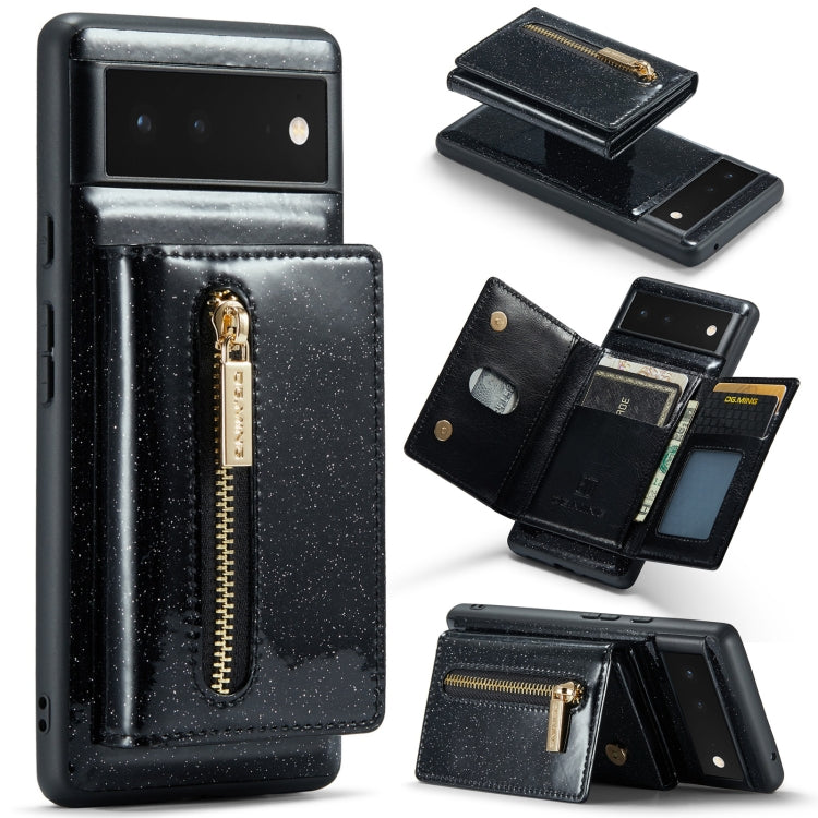 For Google Pixel 6 DG.MING M3 Series Glitter Powder Card Bag Leather Case(Black) - Google Cases by DG.MING | Online Shopping South Africa | PMC TechLife | Buy Now Pay Later Mobicred
