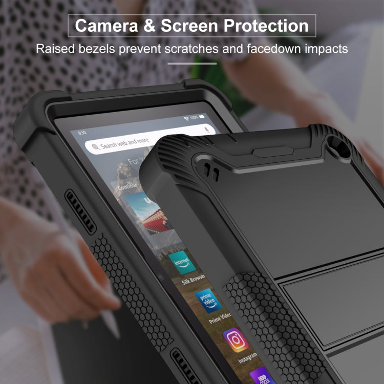Silicone + PC Holder Shockproof Tablet Case For Amazon Kindle Fire HD 8 2022 / 2020 / HD 8 Plus 2020(Black) - Amazon by PMC TechLife | Online Shopping South Africa | PMC TechLife | Buy Now Pay Later Mobicred