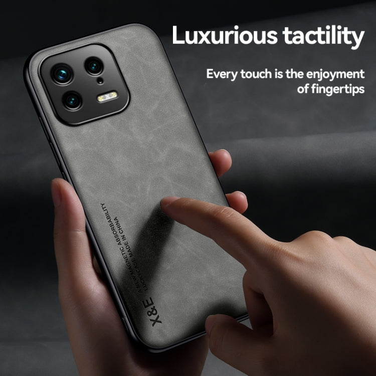 For Xiaomi 13 Skin Feel Magnetic Leather Back Phone Case(Light Grey) - 13 Cases by PMC TechLife | Online Shopping South Africa | PMC TechLife
