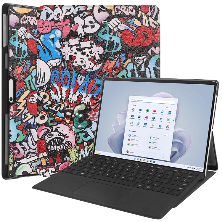 For Microsoft Surface Pro 9 Custer Painted 3-Fold Holder Leather Tablet Case(Graffiti) - Microsoft by PMC TechLife | Online Shopping South Africa | PMC TechLife | Buy Now Pay Later Mobicred