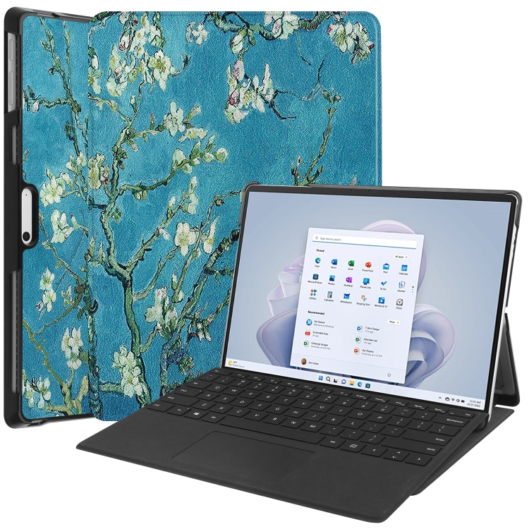 For Microsoft Surface Pro 9 Custer Painted 3-Fold Holder Leather Tablet Case(Apricot Flower) - Microsoft by PMC TechLife | Online Shopping South Africa | PMC TechLife | Buy Now Pay Later Mobicred