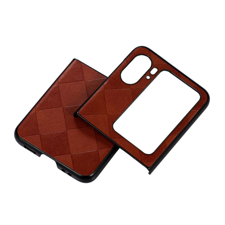 For OPPO Find N2 Flip Weave Plaid PU Phone Case(Brown) - OPPO Cases by PMC TechLife | Online Shopping South Africa | PMC TechLife | Buy Now Pay Later Mobicred