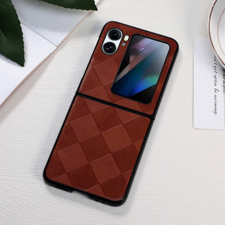 For OPPO Find N2 Flip Weave Plaid PU Phone Case(Brown) - OPPO Cases by PMC TechLife | Online Shopping South Africa | PMC TechLife | Buy Now Pay Later Mobicred