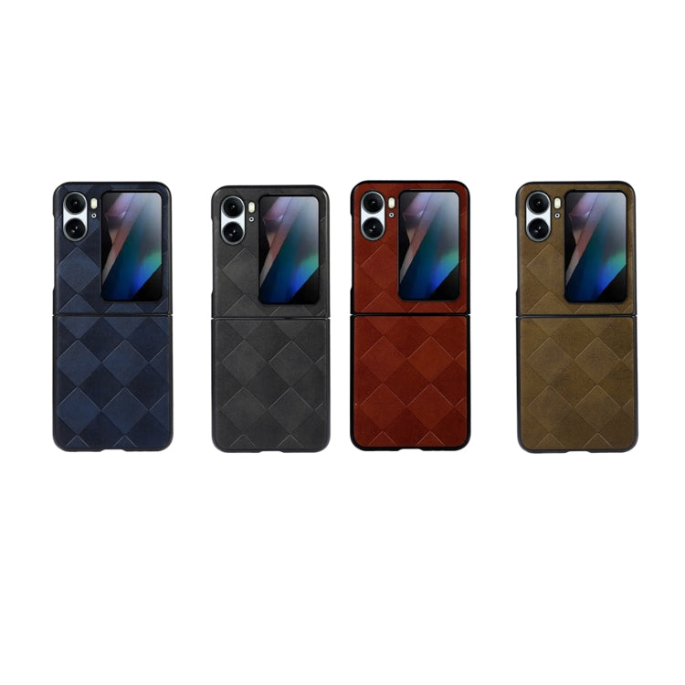 For OPPO Find N2 Flip Weave Plaid PU Phone Case(Brown) - OPPO Cases by PMC TechLife | Online Shopping South Africa | PMC TechLife | Buy Now Pay Later Mobicred