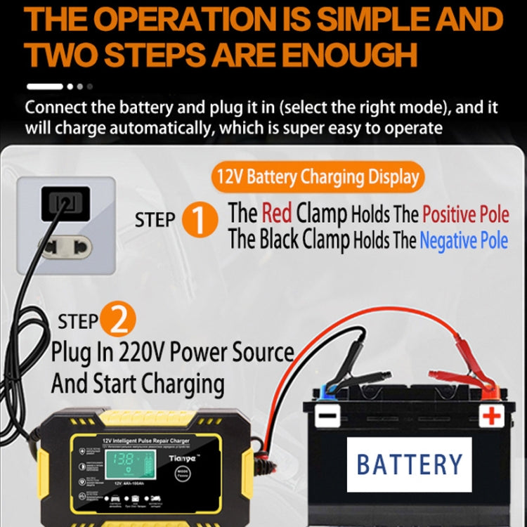 Motorcycle / Car Battery Smart Charger with LCD Creen, Plug Type:US Plug(Yellow) - Battery Charger by PMC TechLife | Online Shopping South Africa | PMC TechLife | Buy Now Pay Later Mobicred