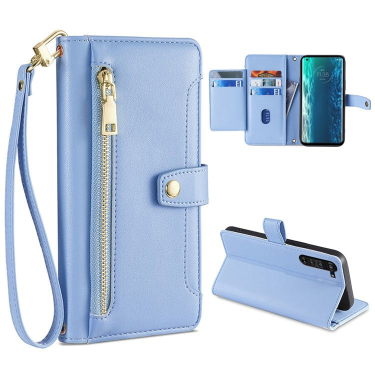 For Motorola Edge Sheep Texture Cross-body Zipper Wallet Leather Phone Case(Blue) - Motorola Cases by PMC TechLife | Online Shopping South Africa | PMC TechLife | Buy Now Pay Later Mobicred