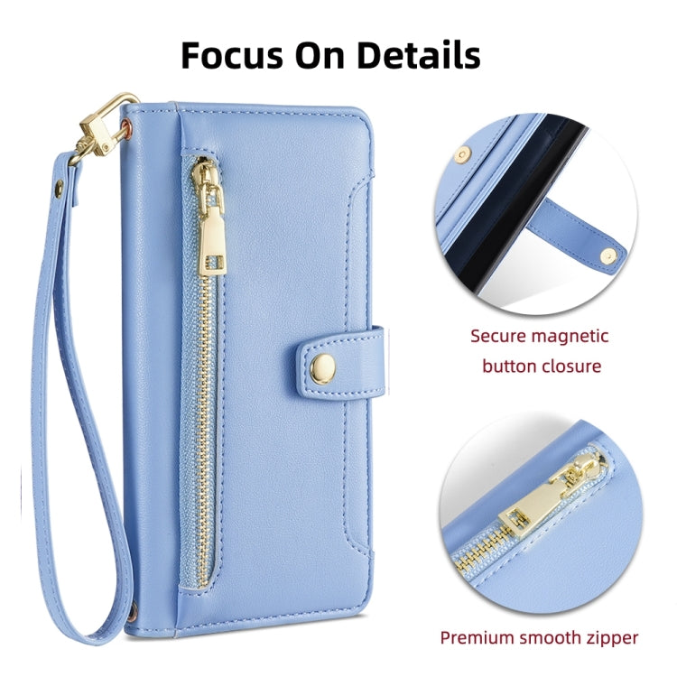 For Google Pixel 7 Pro Sheep Texture Cross-body Zipper Wallet Leather Phone Case(Blue) - Google Cases by PMC TechLife | Online Shopping South Africa | PMC TechLife | Buy Now Pay Later Mobicred