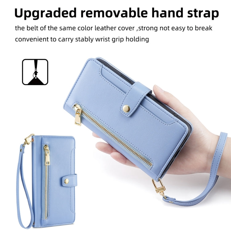 For Huawei P50 Sheep Texture Cross-body Zipper Wallet Leather Phone Case(Blue) - Huawei Cases by PMC TechLife | Online Shopping South Africa | PMC TechLife | Buy Now Pay Later Mobicred