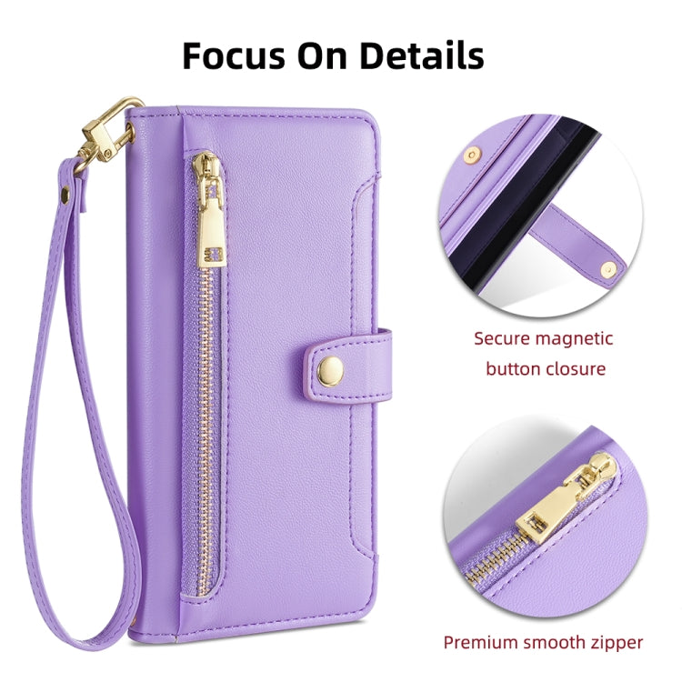 For Nokia C21 Plus Sheep Texture Cross-body Zipper Wallet Leather Phone Case(Purple) - Nokia Cases by PMC TechLife | Online Shopping South Africa | PMC TechLife | Buy Now Pay Later Mobicred