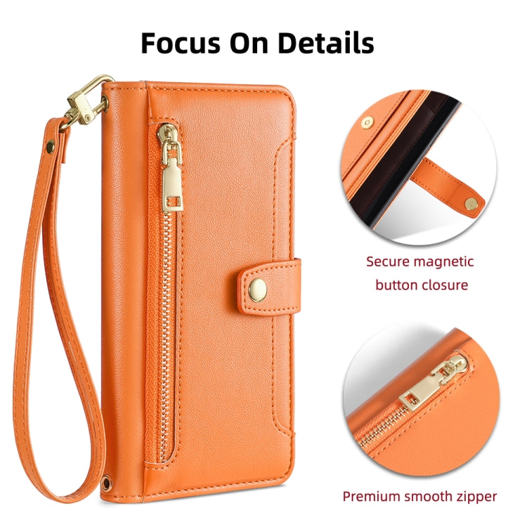For Honor 80 Sheep Texture Cross-body Zipper Wallet Leather Phone Case(Orange) - Honor Cases by PMC TechLife | Online Shopping South Africa | PMC TechLife | Buy Now Pay Later Mobicred