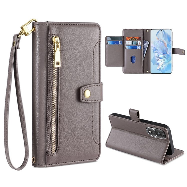 For Honor 80 Sheep Texture Cross-body Zipper Wallet Leather Phone Case(Grey) - Honor Cases by PMC TechLife | Online Shopping South Africa | PMC TechLife | Buy Now Pay Later Mobicred