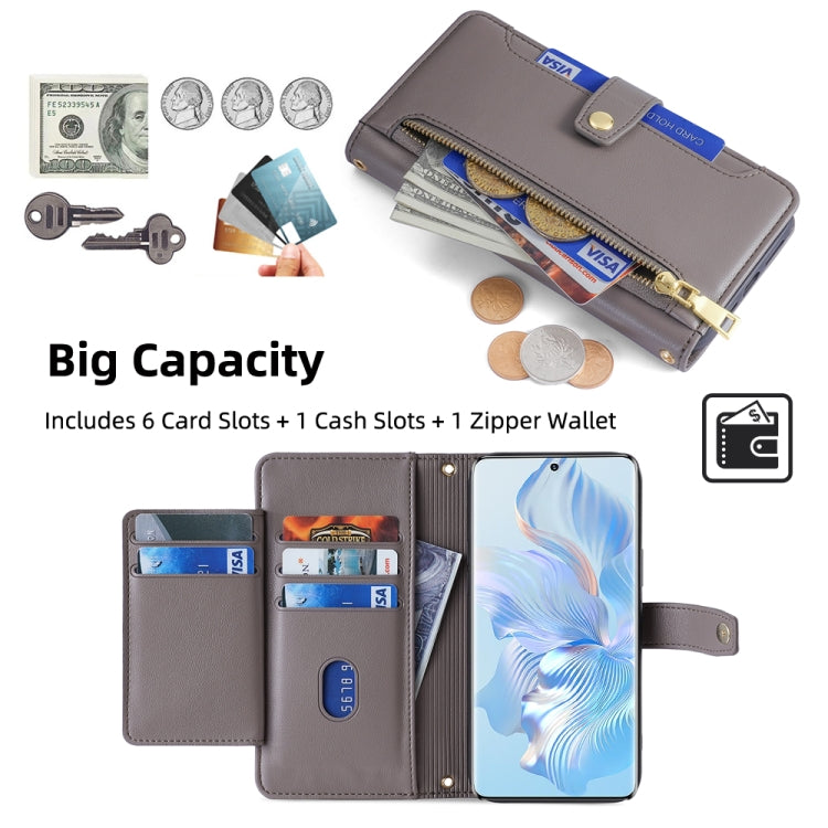For Honor 80 Sheep Texture Cross-body Zipper Wallet Leather Phone Case(Grey) - Honor Cases by PMC TechLife | Online Shopping South Africa | PMC TechLife | Buy Now Pay Later Mobicred