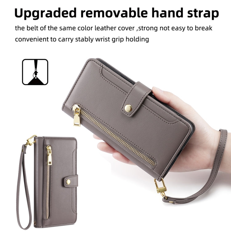 For Honor 80 Sheep Texture Cross-body Zipper Wallet Leather Phone Case(Grey) - Honor Cases by PMC TechLife | Online Shopping South Africa | PMC TechLife | Buy Now Pay Later Mobicred