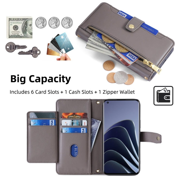 For OnePlus 10 Pro 5G Sheep Texture Cross-body Zipper Wallet Leather Phone Case(Grey) - OnePlus Cases by PMC TechLife | Online Shopping South Africa | PMC TechLife | Buy Now Pay Later Mobicred