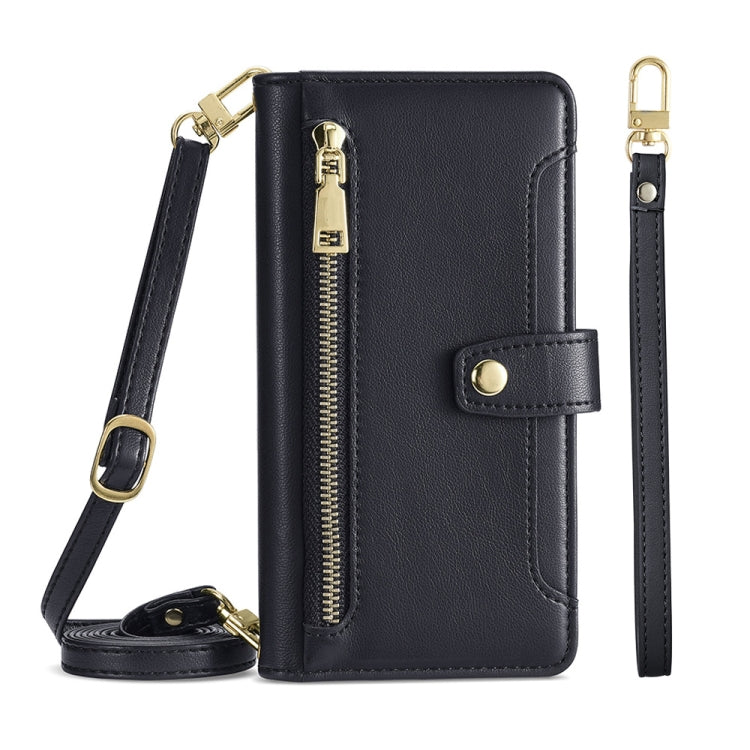 For OnePlus Ace Racing Sheep Texture Cross-body Zipper Wallet Leather Phone Case(Black) - OnePlus Cases by PMC TechLife | Online Shopping South Africa | PMC TechLife | Buy Now Pay Later Mobicred